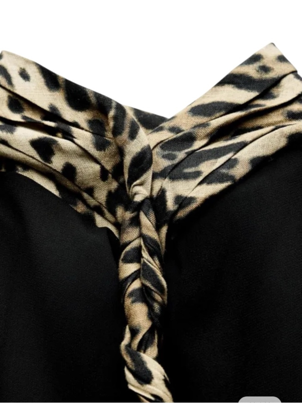 ZARA Linen Leopard Print Halter Dress Size L Open Back Mini - Picture 3 of 12